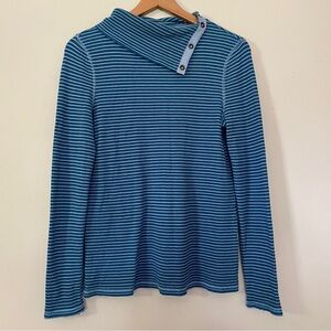Sundance Jessa Blue Stripe Turtleneck Thermal Top Snap Button Size Medium Cotton